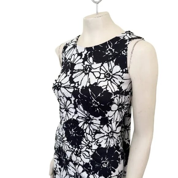 VTG 60s Retro Floral Sleeveless Maxi Dress in Black & White  Evening Formal SZ S - Picture 3 of 9
